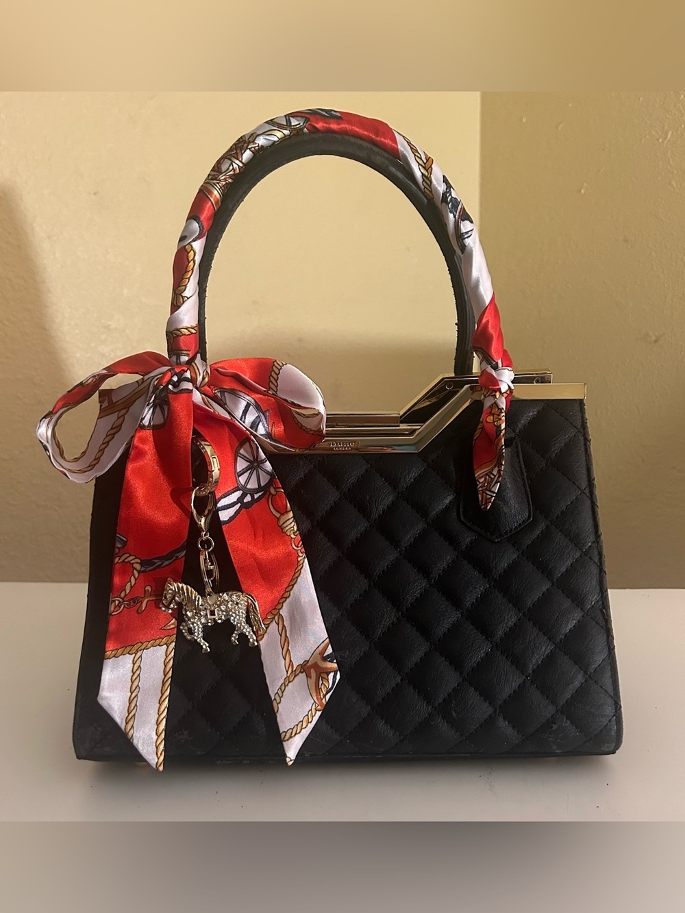 Twilly Women Handbag Purse Neck Tie Headband Bag Scarf 1 Tomato Red Gray… - Picture 3 of 14